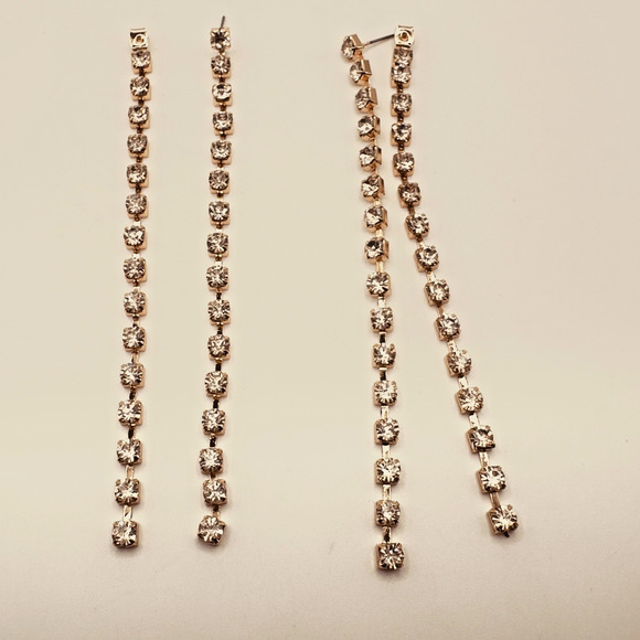 Statement Crystal Double Drop Earrings 5" Gold Tone AQUA NEW Bloomingdale’s $40 - Picture 4 of 8